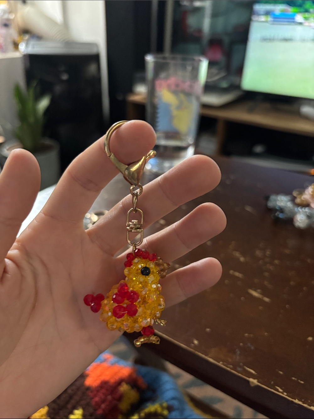 Susan Alexandra Yellow and Red Beaded Chick Keychain
